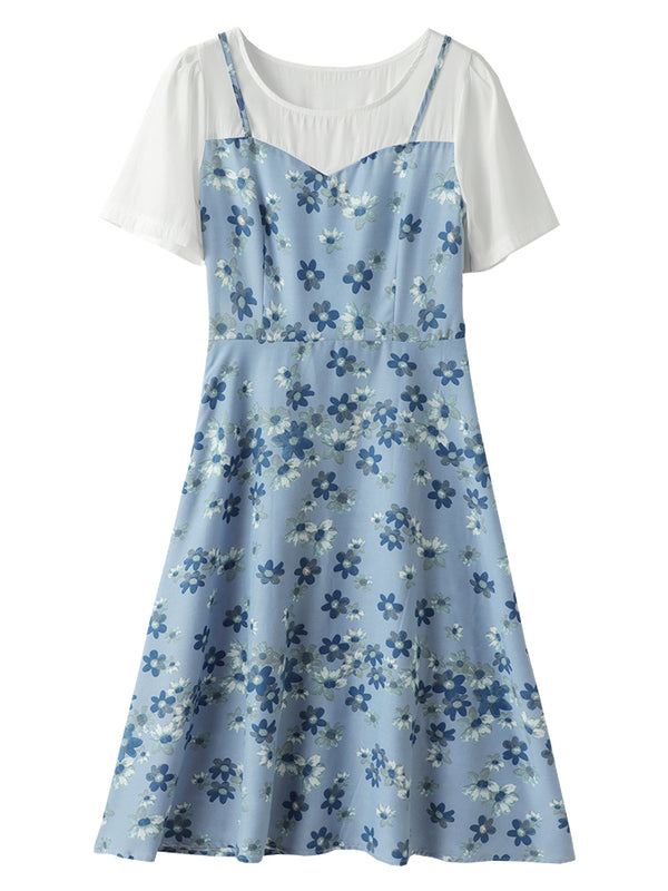 Vestido Floral Elegante Dos Capas con Cintura Ajustada