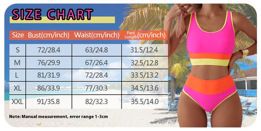 Women's backless two-piece swimsuit with a black, white, and hot pink color block design. Features a sporty top and high-waisted bottoms. - Image 6