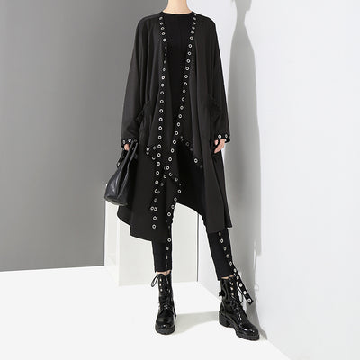 Abrigo Trench Coat Negro Entallado de Manga Larga para Mujer - Image 5
