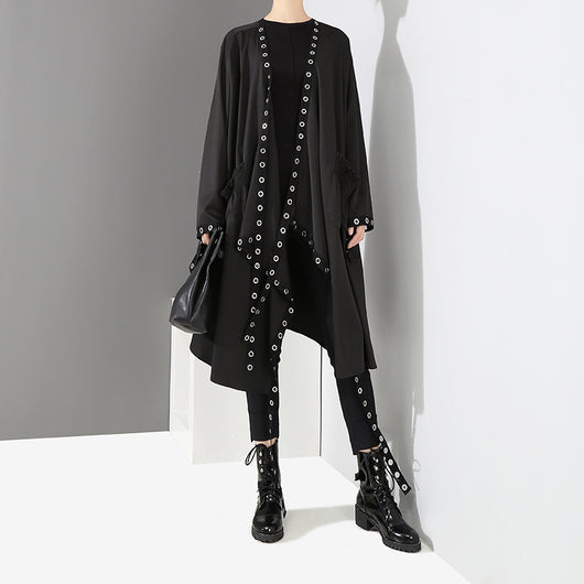 Abrigo Trench Coat Negro Entallado de Manga Larga para Mujer - Image 5