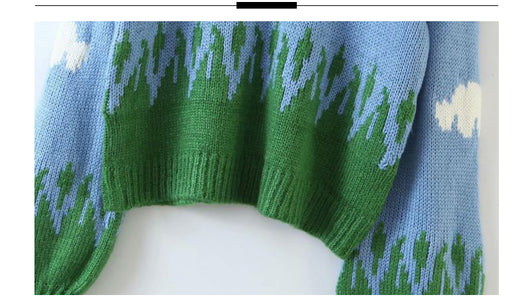 Suéter Tejido Manga Larga Cuello Redondo Estampado Nubes Cielo - Image 13