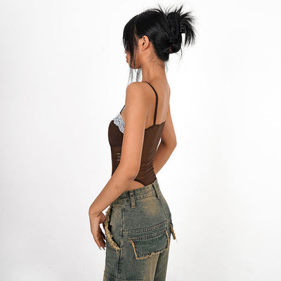 Jumpsuit Floral con Tirantes Acolchados y Encaje Mesh - Image 2