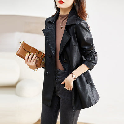 Abrigo de Cuero para Mujer Largo Primavera y Otoño - Image 3
