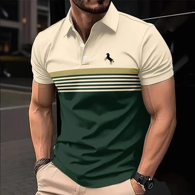 Polo Deportivo Hombre Bloques de Color a Rayas con Cuello Golf - Image 3