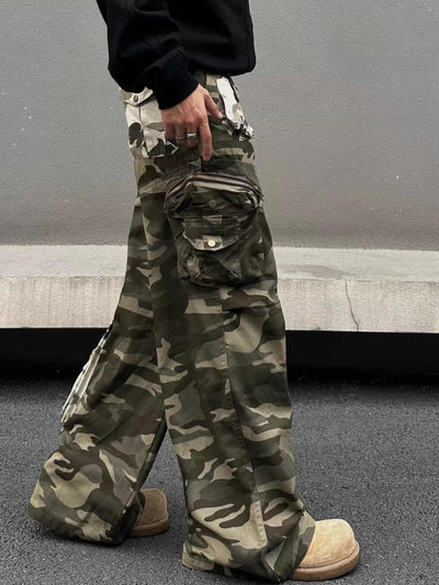 Overol Camuflado Cosido Hombre Estilo Retro Pantalón Casual Recto - Image 4