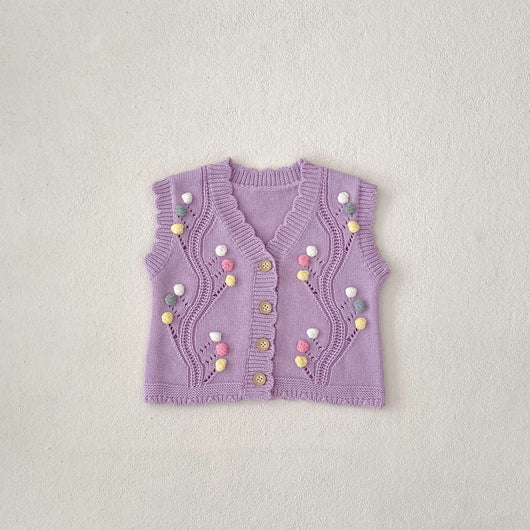 Chaleco Tejido Infantil Púrpura con Lunares - Image 18