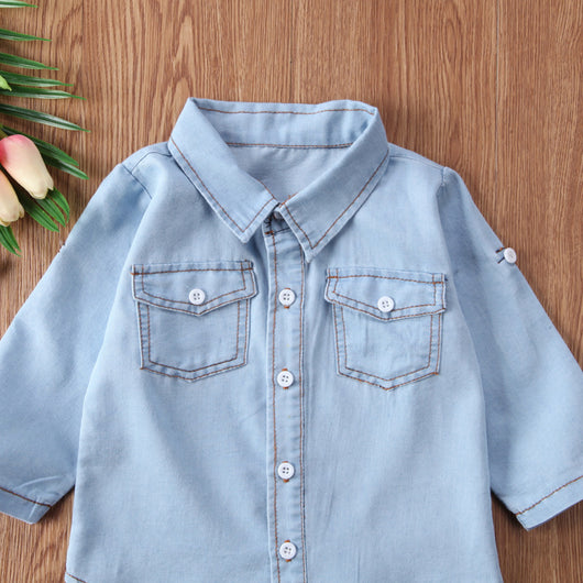 Camisas de Mezclilla con Solapa para Niños y Niñas de Manga Larga - Image 12