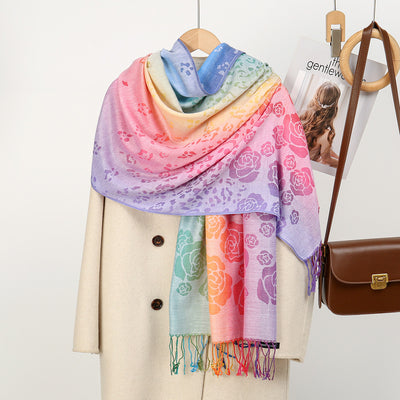 Rebozo Étnico Degradado con Bordado Colorido y Borlas de Cachemira - Image 16