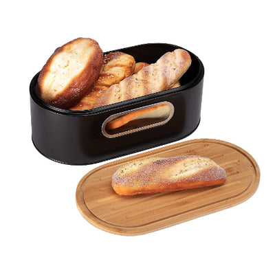 Caja Panera de Hierro Galvanizado con Tapa de Bambú Negro - Image 10