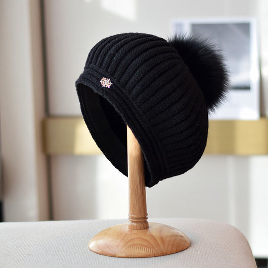 Boina de Lana con Pompón de Piel de Zorro - Estilo Vintage Británico para Otoño e Invierno - Image 13