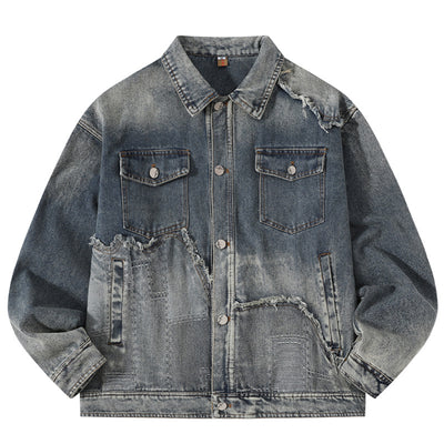 Chaqueta Denim Vintage Destruida Estilo Retro Americano - Image 11