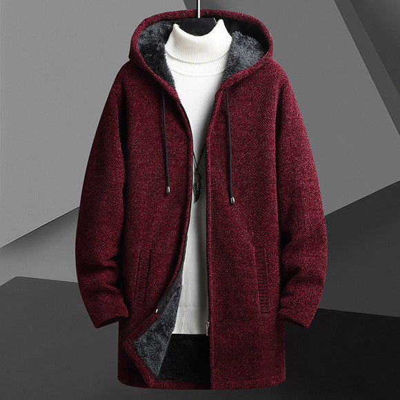 Men's Fleece Lined Hooded Cardigan Sweatshirt - Mid-weight Coat
