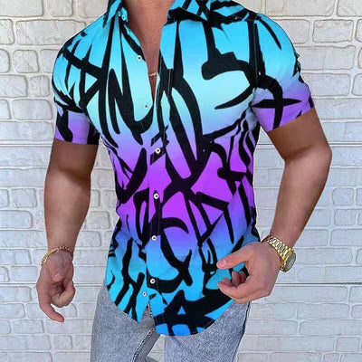 Camisa Casual de Manga Corta con Estampado Europeo Americana para Hombre - Image 9
