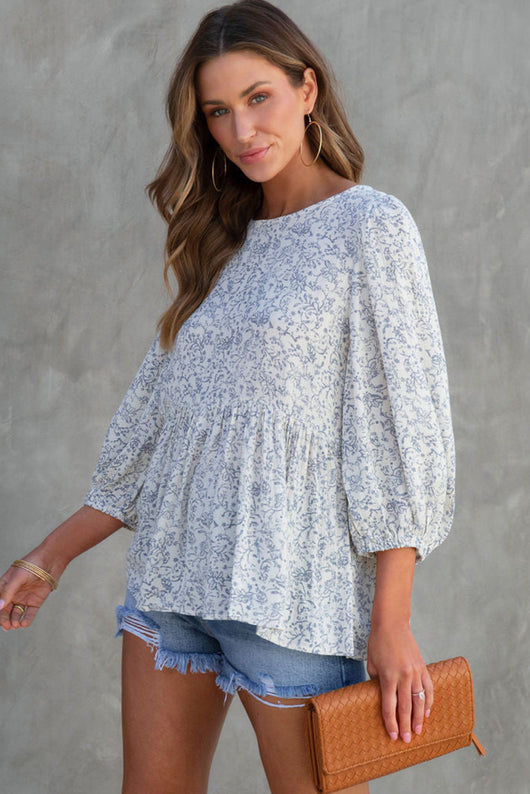 Blusa Floral Estampada con Mangas Linterna - Suelta y Cómoda para Mujer - Image 7