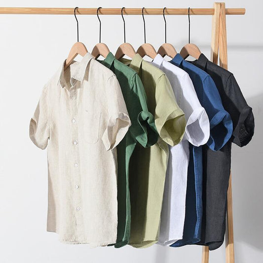 Camisa de Lino Puro para Hombre - Manga Corta Verano