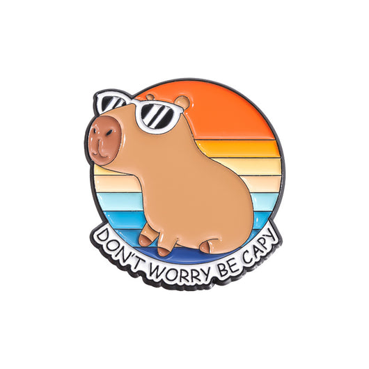 Cute capybara enamel brooch wearing a pink donut with sprinkles and "DONUT WORRY BE CAPPY" text. - Image 20