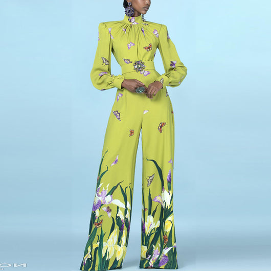 Conjunto Elegante: Blusa con Cuello de Pie y Cuentas + Pantalón Recto Estampado de Cintura Alta - Image 15
