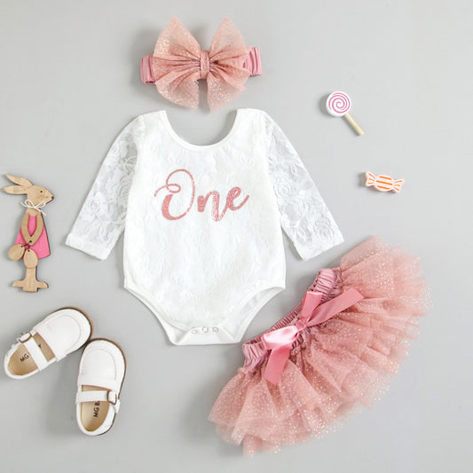 Conjunto de 3 Piezas: Vestido de Princesa con Malla Multicapa, Diadema y Blusa Estampada