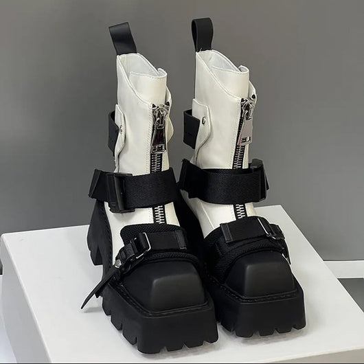 Botines de Cuero con Punta Cuadrada y Suela Gruesa para Mujer - Image 7