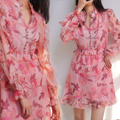 Vestido Elegante de Gasa con Cuello Mao y Cintura Francesa - Image 3