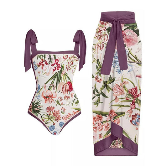 Traje de Baño Retro Una Pieza con Falda de Gasa - Image 10