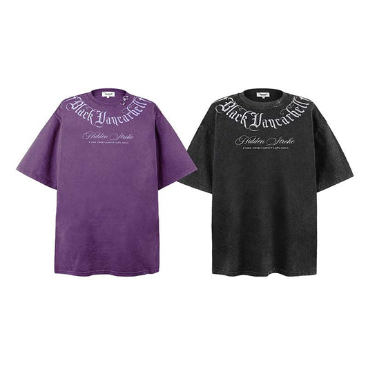 Playera Hombre Cuello Redondo Estilo Gótico Vintage con Letras Bordadas