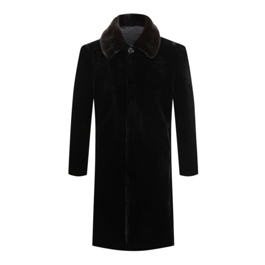 Abrigo de Cuero para Hombre Largo Hasta la Rodilla con Detalles de Piel de Cordero - Image 7