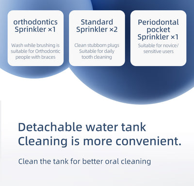 White portable electric dental water flosser with a clear nozzle and retractable water tank for oral hygiene. - Image 10