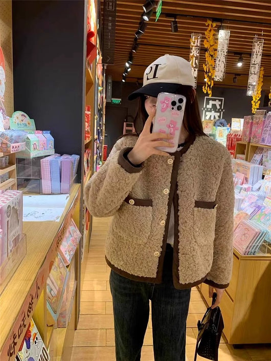 Abrigo de Lana Cordero Suelto para Mujer - Otoño e Invierno - Image 10