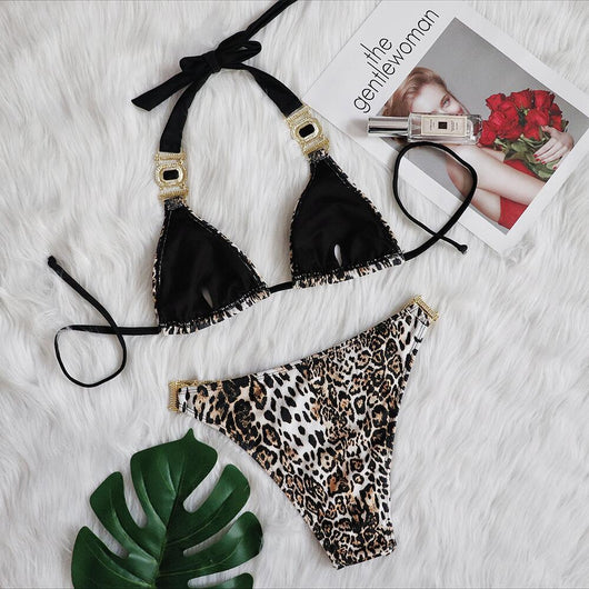 Traje de Baño Estampado Leopardo con Realce Push-Up Cintura Baja - Image 8