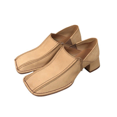 Zapato Retro Cuadrado Mujer Cuero Genuino Tacón Medio Grueso - Image 7