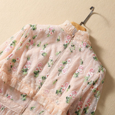 Vestido Largo de Encaje Floral Bordado con Mangas Largas - Image 4
