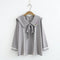 Blusa Talla Grande con Cuello Marino y Bordado Lavanda