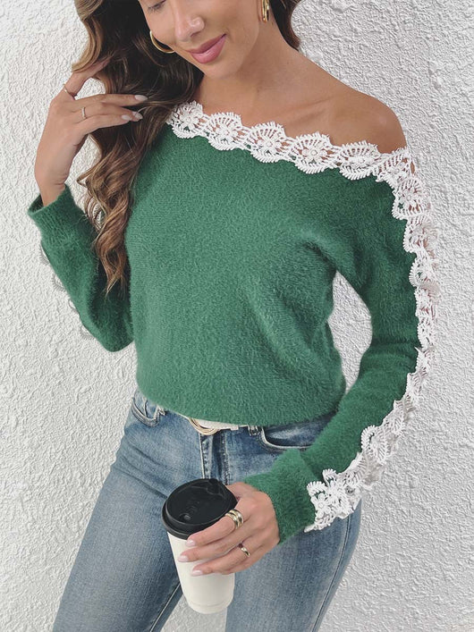 Suéter Elegante para Mujer con Paneles de Encaje y Hombros Descubiertos - Image 12