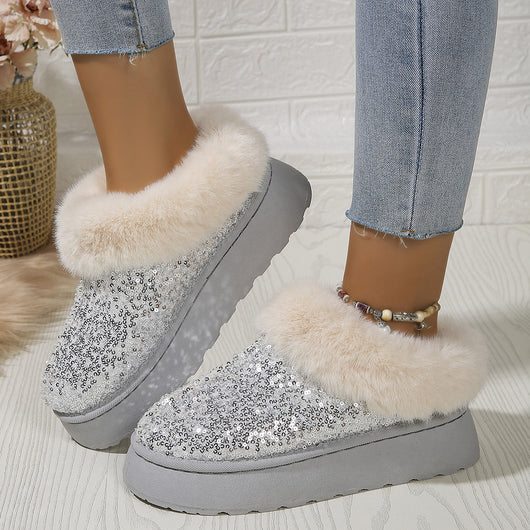 Pantuflas Invierno Mujer con Lentejuelas y Suela Gruesa Acolchada - Cálidas para Casa y Exterior - Image 5