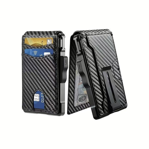 Cartera Minimalista de Cuero Genuino para Hombre con Detalles en Metal