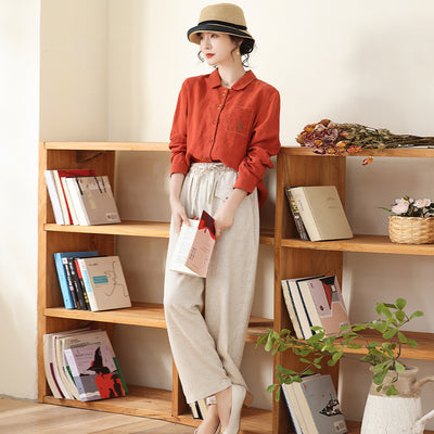 Camisa de Lino y Algodón para Mujer con Solapa Clásica - Image 2