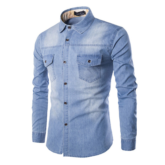 Camisa Vaquera Talla Grande Hombre Bolsillos Dobles Manga Larga Slim - Image 14