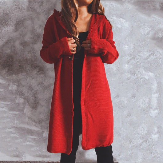 Cardigan Largo Tejido con Capucha y Botones Simples para Mujer - Image 13
