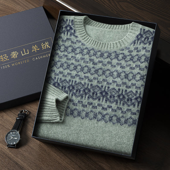 Suéter Masculino Jacquard de Cashmere - Tecido Grosso e Quente