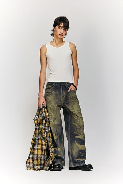 Pantalones Denim Ancho Estilo Urbano Americano con Estampado para Hombre - Image 20