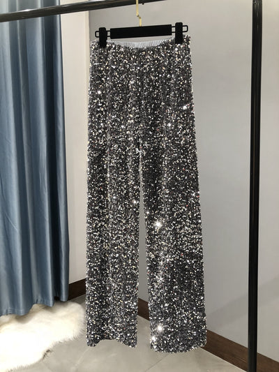 Pantalón Ancho Recto con Lentejuelas Alargado para Mujer - Image 7