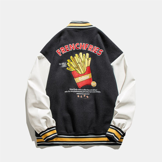 Chaqueta de Béisbol Holgada Unisex con Bordado de Papas Fritas - Image 7