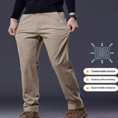 Pantalones Casuales de Algodón Puro con Stretch - Corte Recto Relajado para Hombre