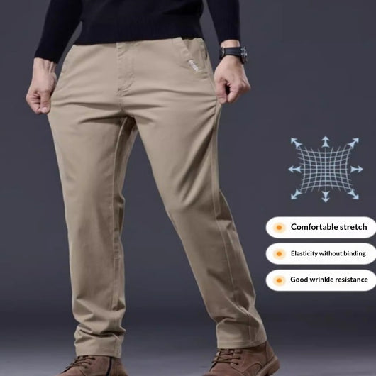 Pantalones Casuales de Algodón Puro con Stretch - Corte Recto Relajado para Hombre