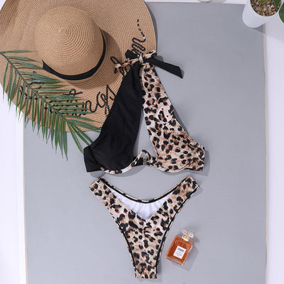 Traje de Baño Estampado Leopardo Sexy Espalda Descubierta Cuello Halter - Image 12