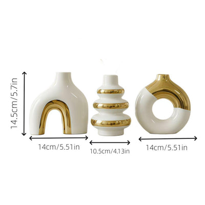 Set de 3 Jarrones Cerámicos Nórdicos Modernos Electrochapados - Decoración de Lujo para el Hogar - Image 4