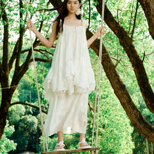 Vestido Corto Limón con Bordado y Tirantes Finos