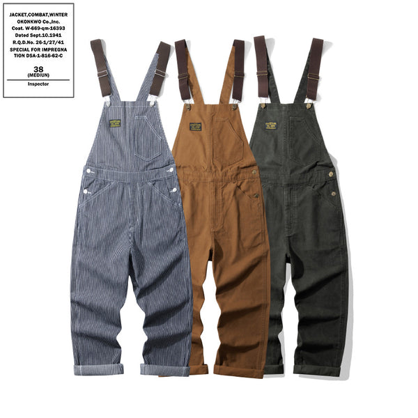 Pantalón de Trabajo Tipo Peto Canvas a Rayas para Leñador y Ferrocarril