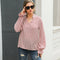 Blusa Rayada de Cuello V Suelta para Mujer - Diseño Original de Manga Larga